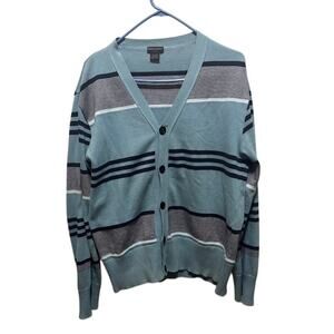 Rogues Gallery wool cardigan striped blue gray white black cotton mens large